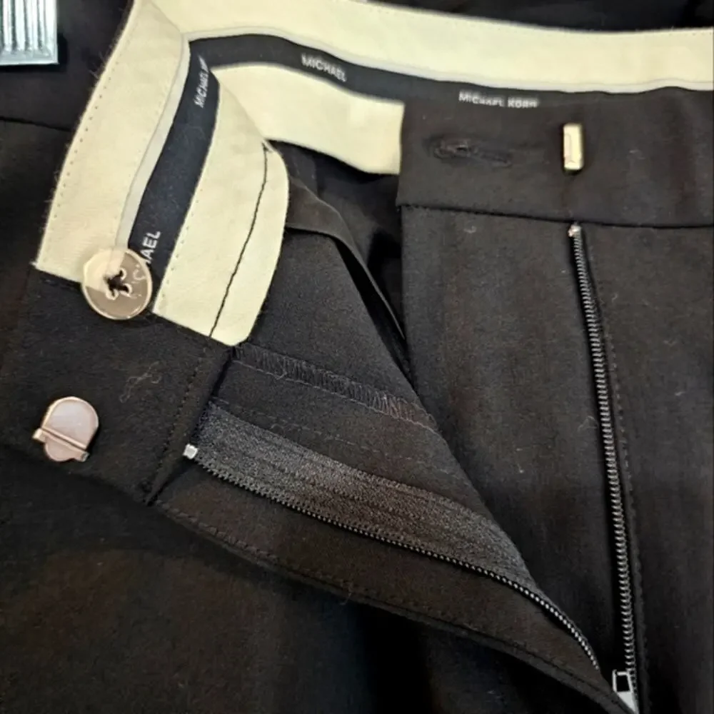 Michael Kors Black Straight Leg Pocketed Wool Blend Pants Size 10